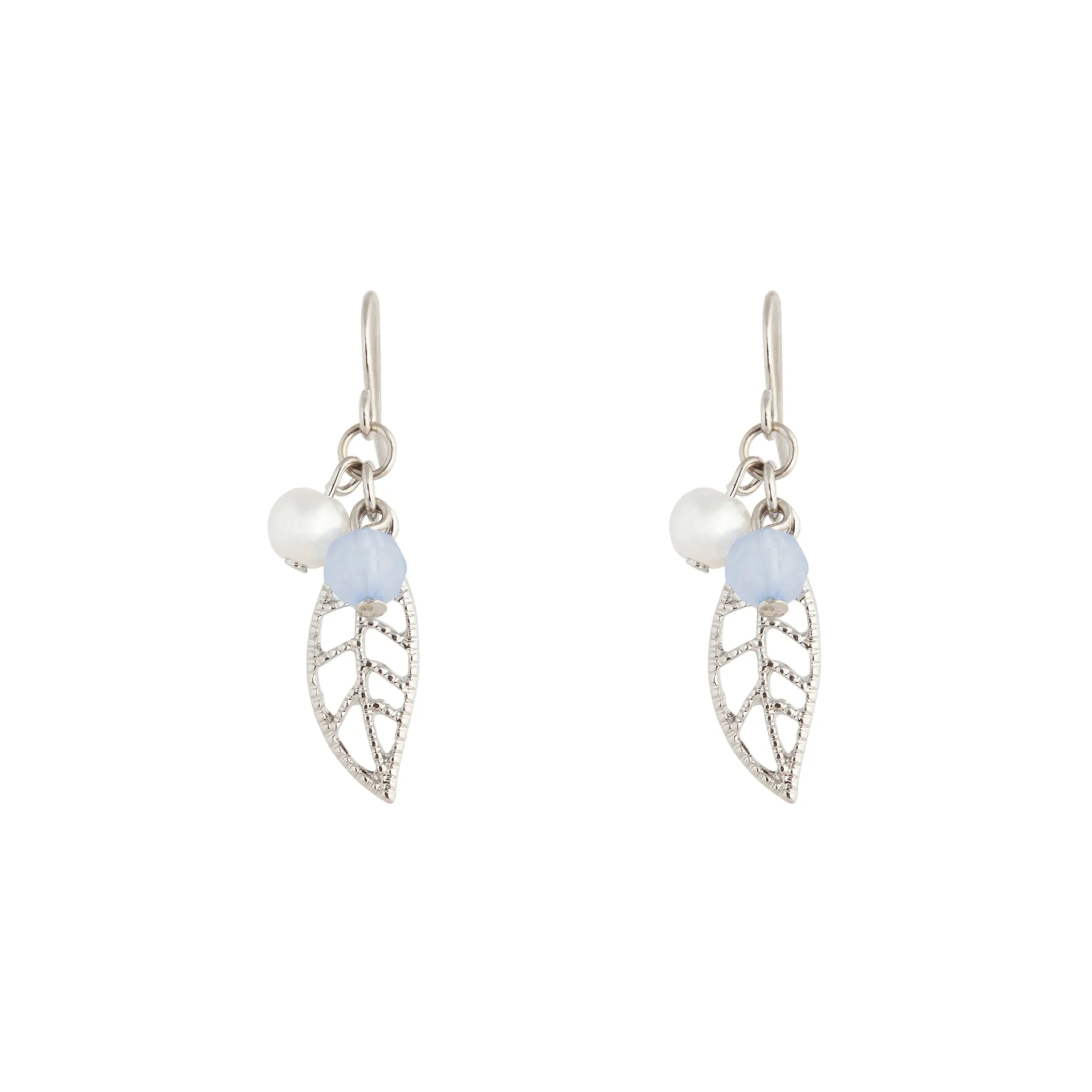 Rhodium Leaf Drop Earrings