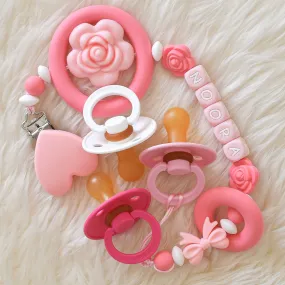 Rose Pacifier Clip & BIBS Pacifiers