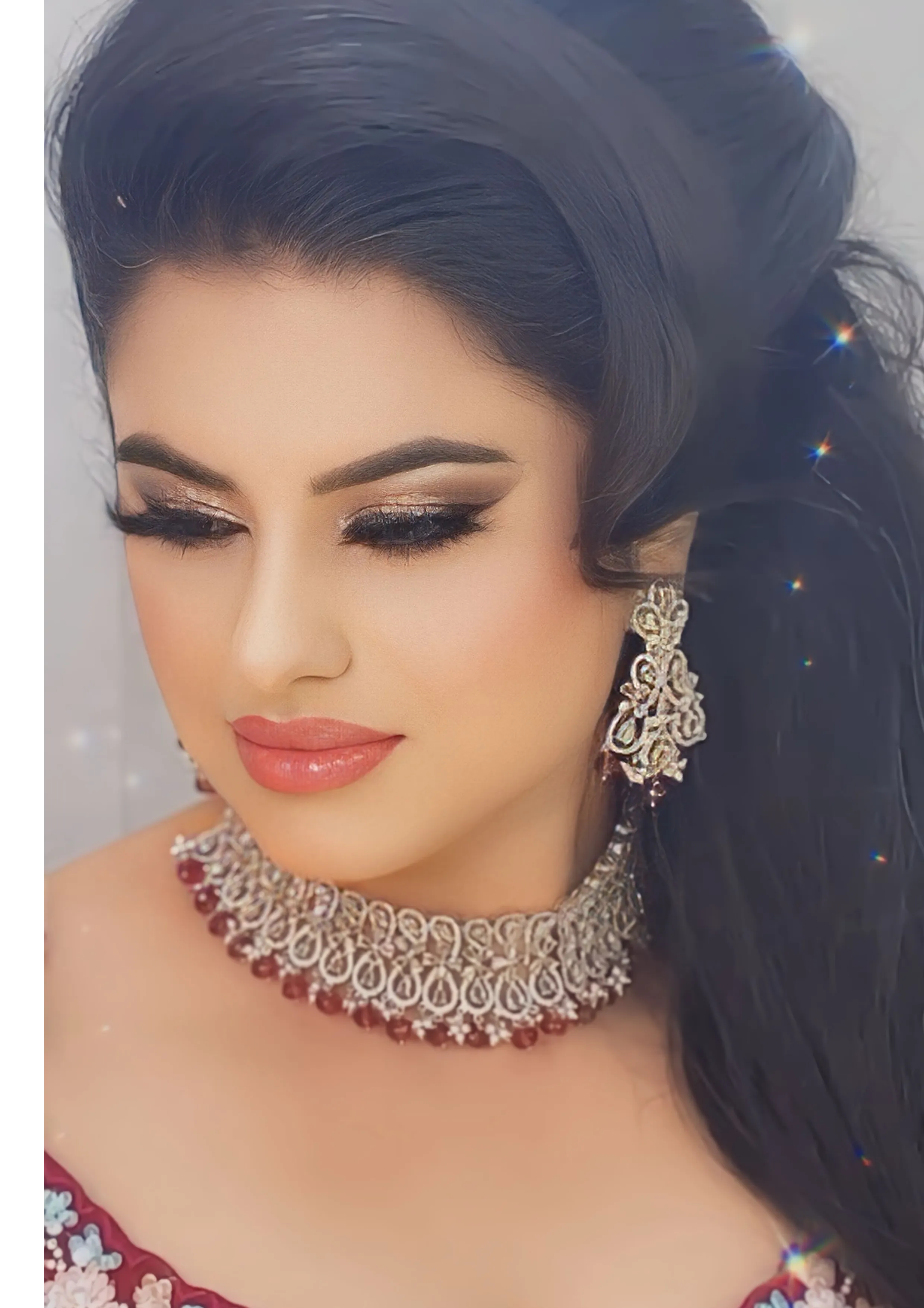 Silver And Mahroon Bridal Choker Set