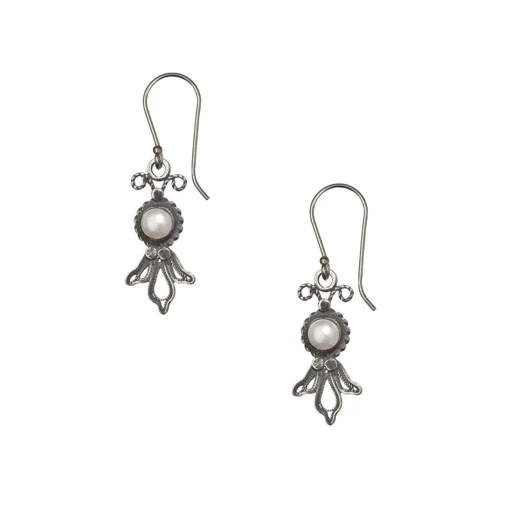 Silver Earrings Delicate Filigree Israeli silver earrings with gemstones.