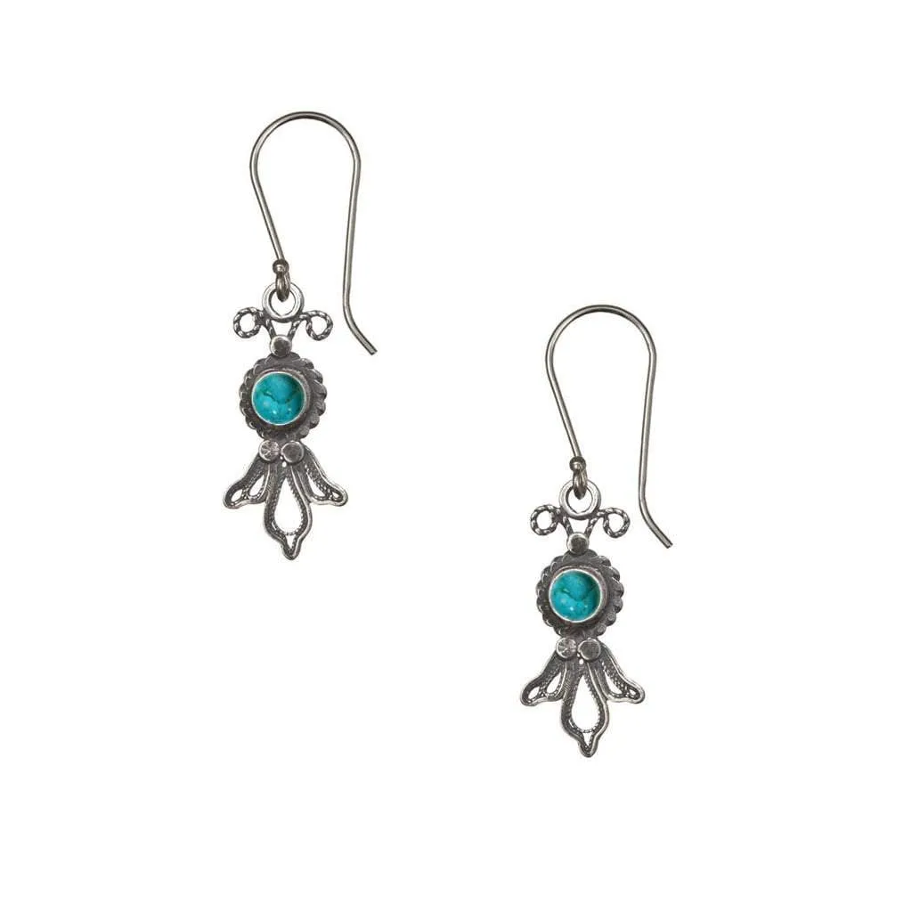 Silver Earrings Delicate Filigree Israeli silver earrings with gemstones.