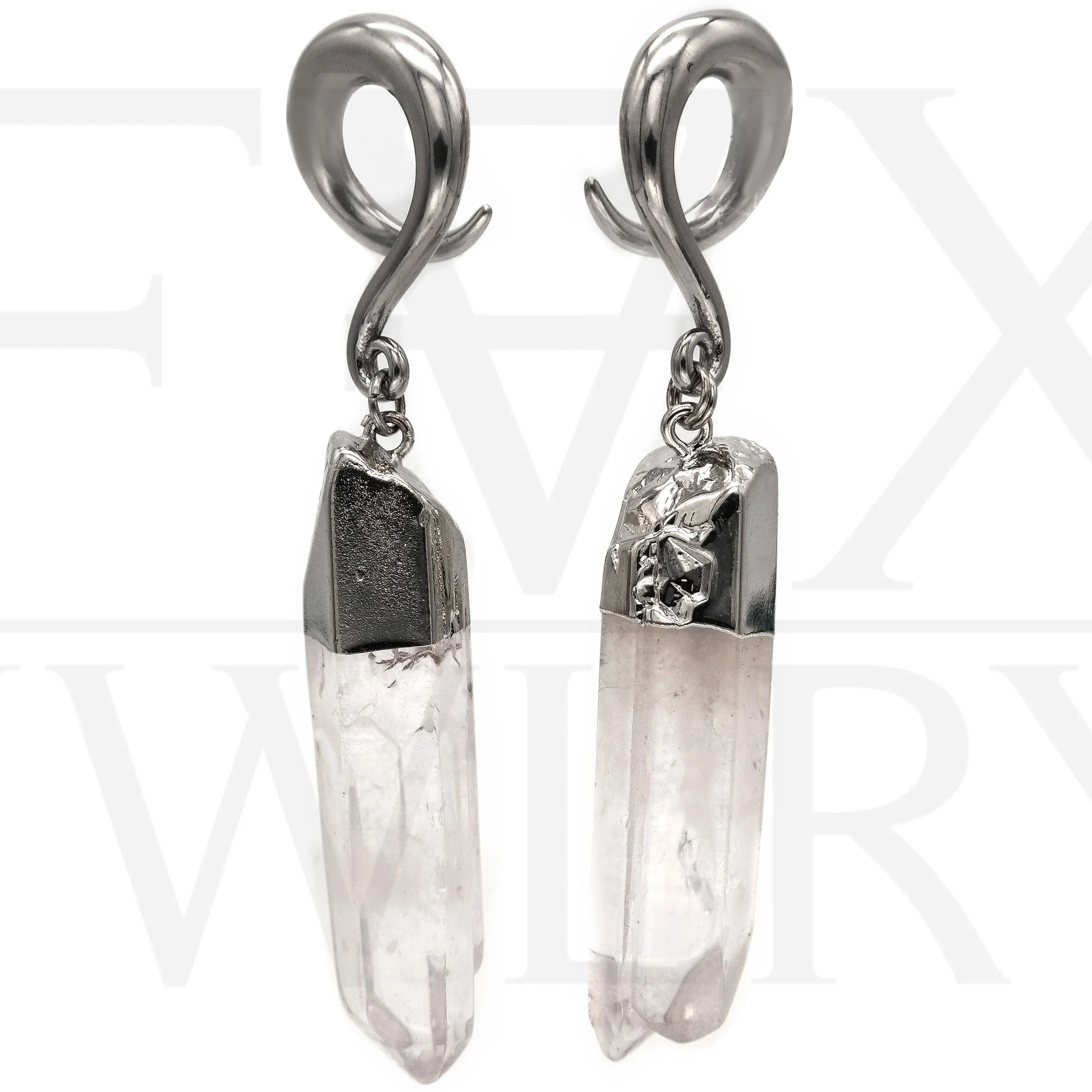 Silver Quartz Crystal Ear Weights