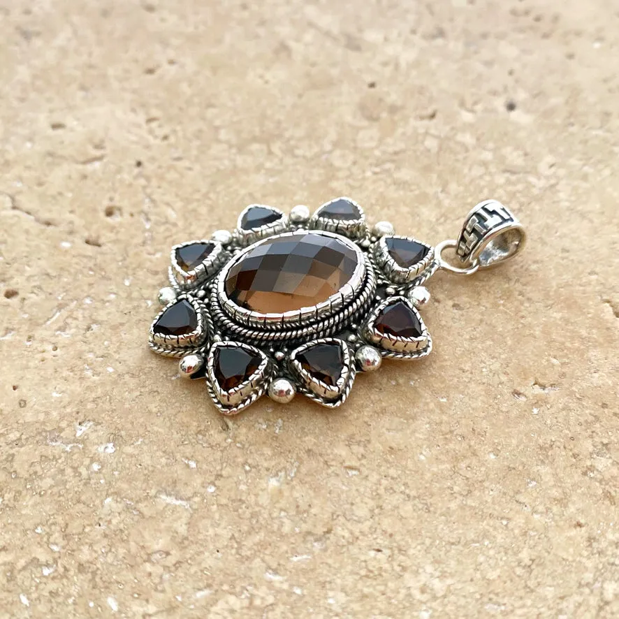 Smoky Quartz Pendant with Trillion and Oval Gemstones - Dalia