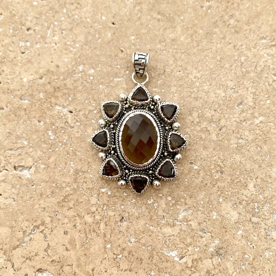 Smoky Quartz Pendant with Trillion and Oval Gemstones - Dalia