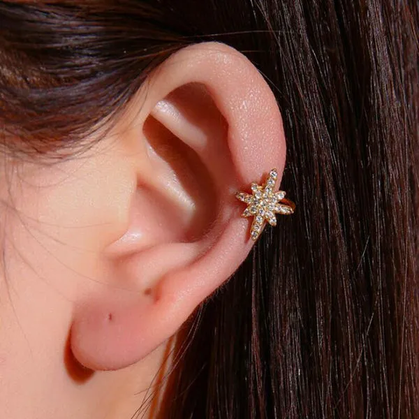 Star Ear Cuffs with C.Z Paved - Non Piercing Ear Cuffs