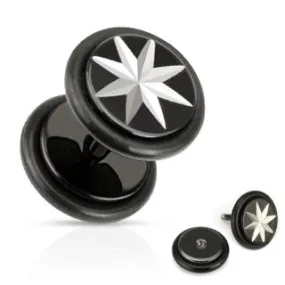 Star Grooved Cut Fake Plug with O-Rings 316L Surgical Steel Black IP