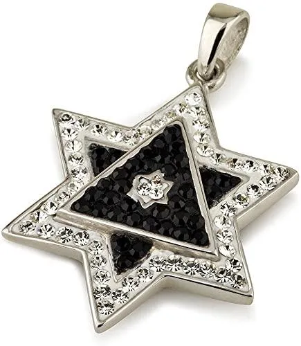 Star of David Pendant Black&White Gemstones   Sterling Silver Necklace #7