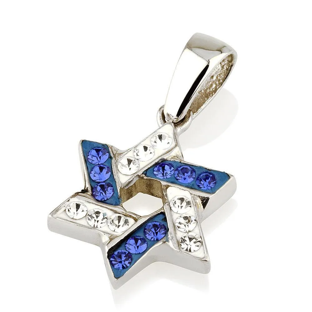 Star of David Pendant Blue&White Gemstones   Sterling Silver Necklace #9