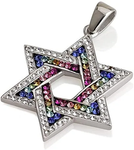 Star of David Pendant Multi Colors Gemstones   Sterling Silver Necklace #5