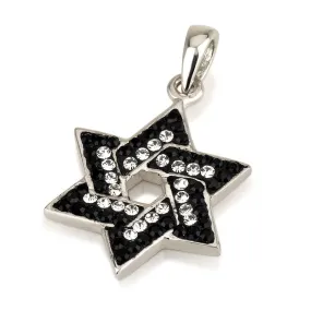 Star of David Pendant With Black&White Gemstones   925 Sterling Silver Necklace