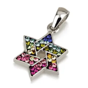 Star of David Pendant With Multi Colors Gemstones   925 Silver Necklace 4#