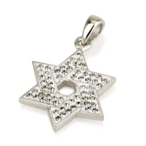 Star of David Pendant With White Gemstones   925 Sterling Silver Necklace 2#