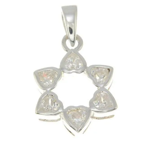 Star of David Pendant With White Gemstones   925 Sterling Silver Necklace