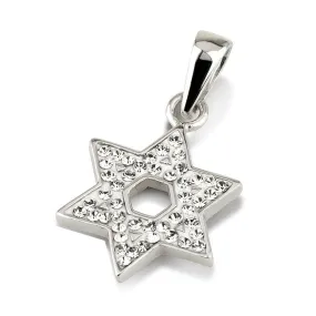 Star of David Pendant With White Gemstones   925 Sterling Silver Necklace