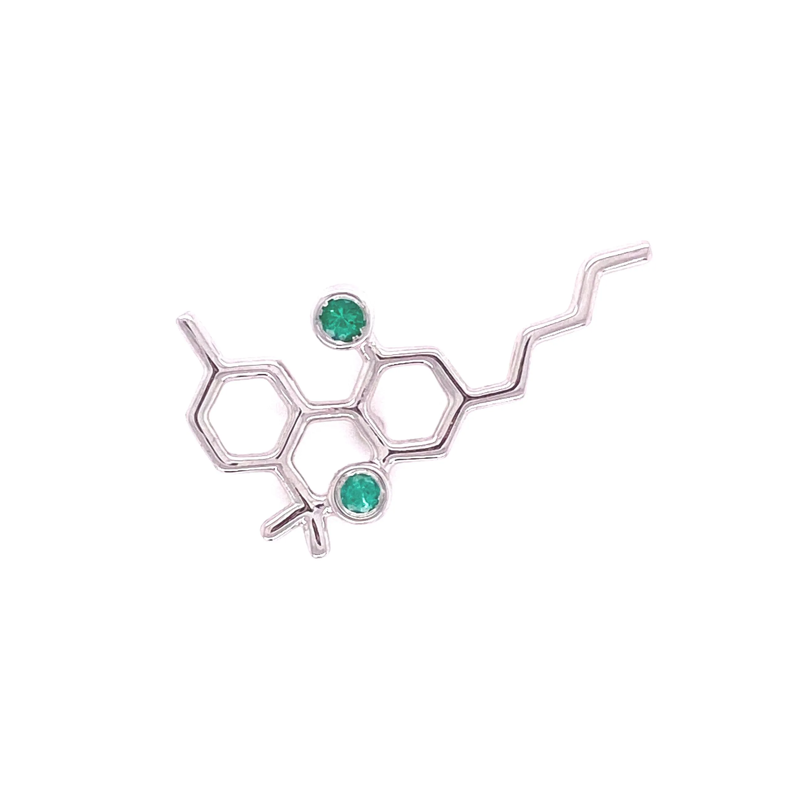 Sterling Silver Molecule Fashion/Lapel Pin Emerald Gemstones