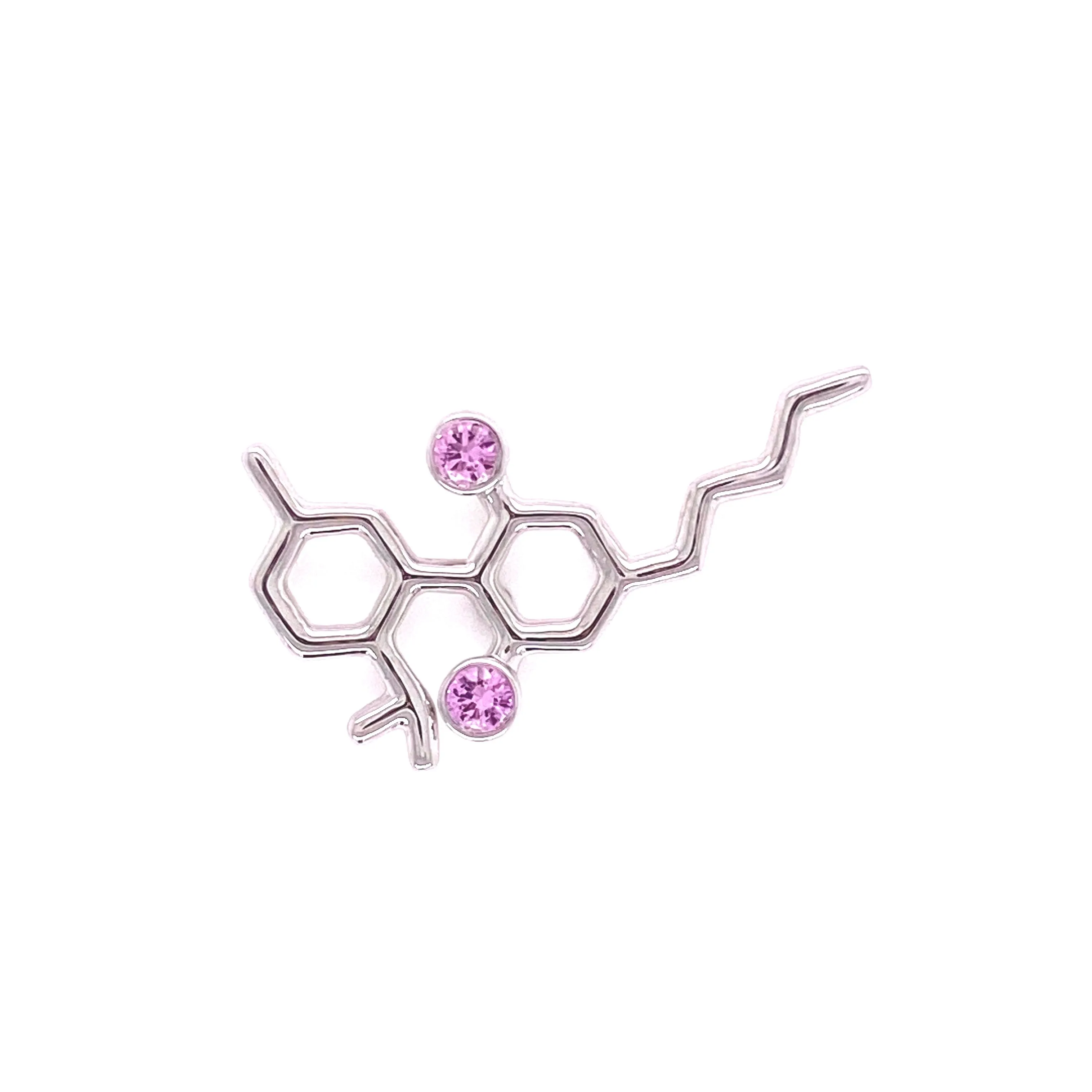 Sterling Silver Molecule Fashion/Lapel Pin Pink Sapphire Gemstones