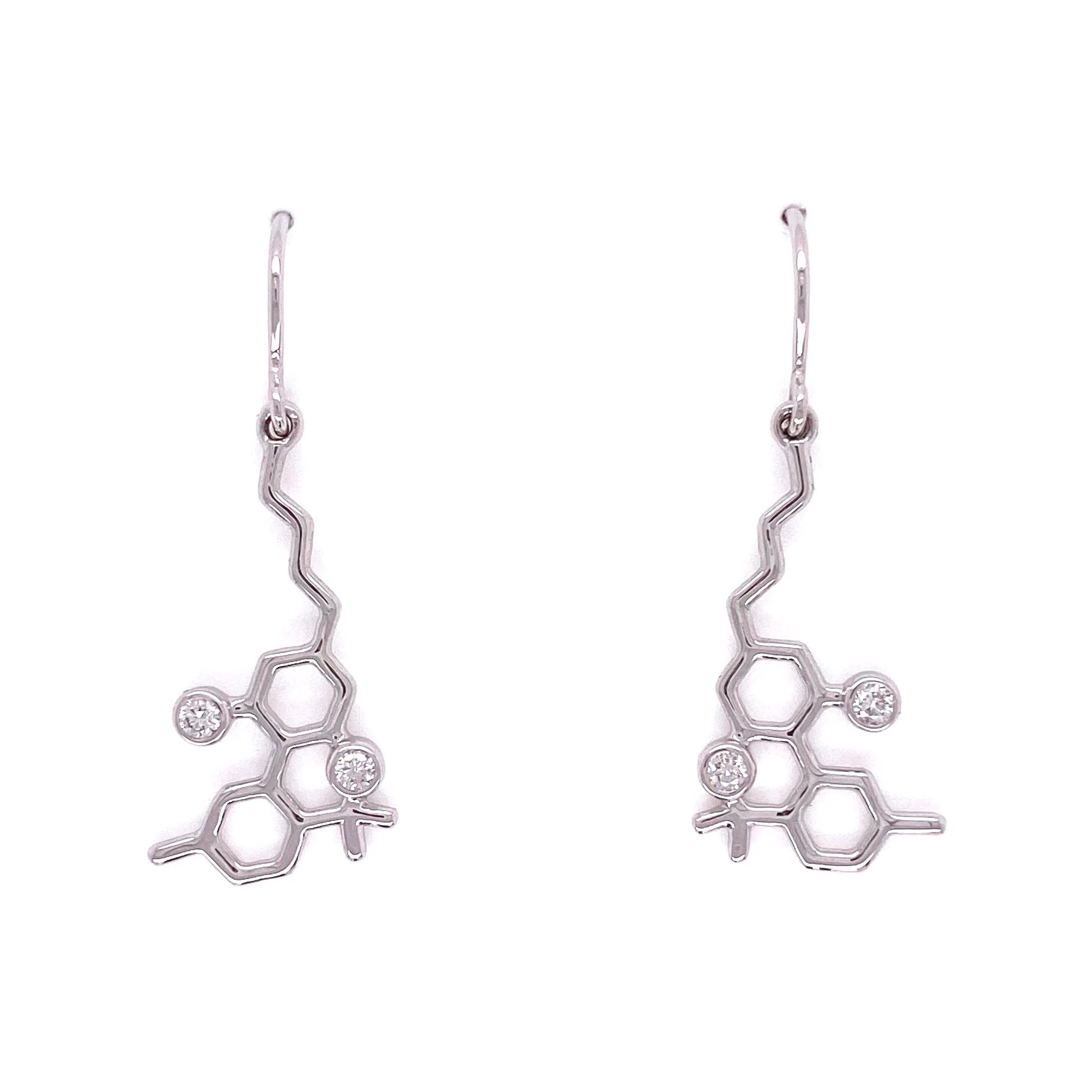 Sterling Silver Molecule Hook Earrings White Diamond Gemstones