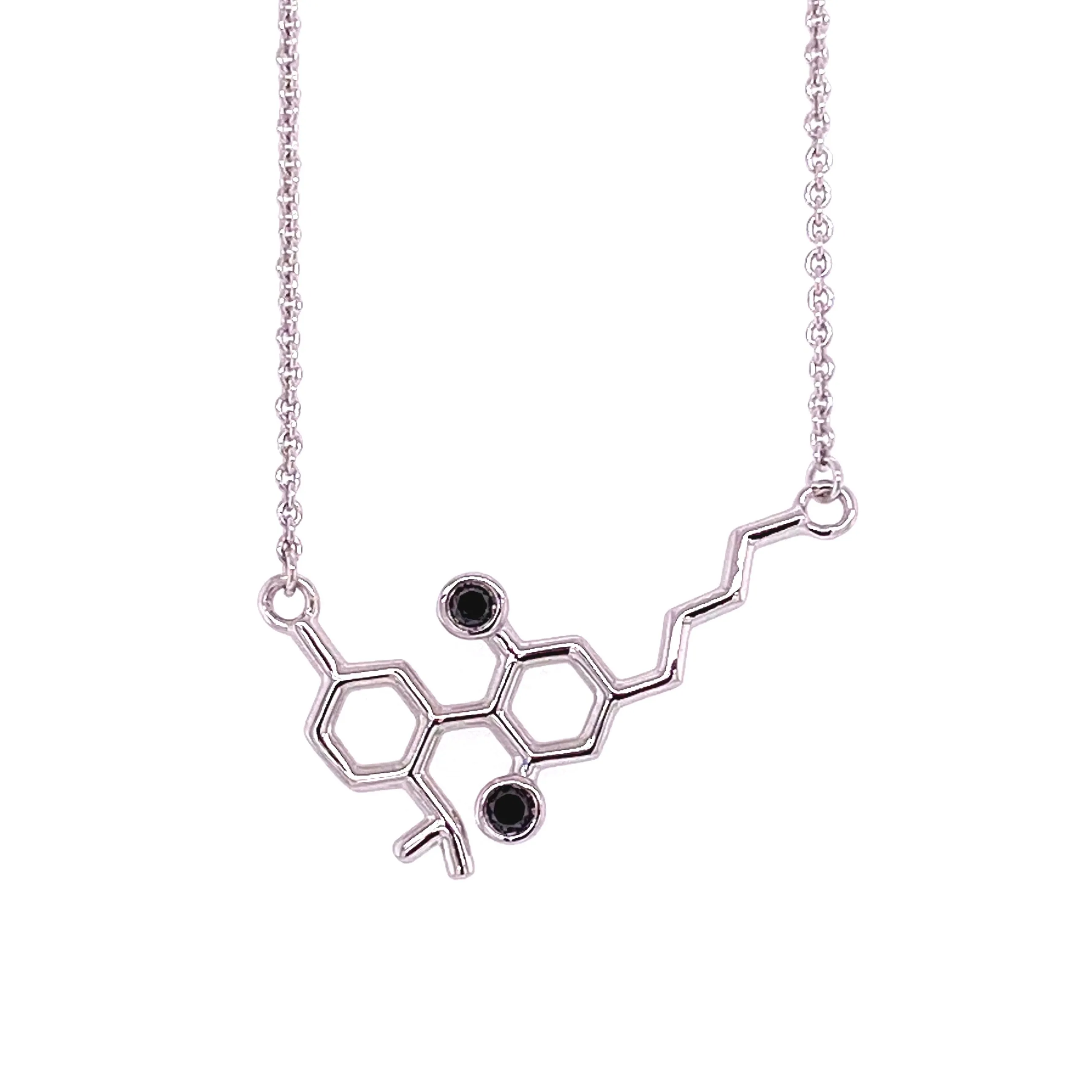 Sterling Silver Molecule Necklace Black Diamond Gemstones