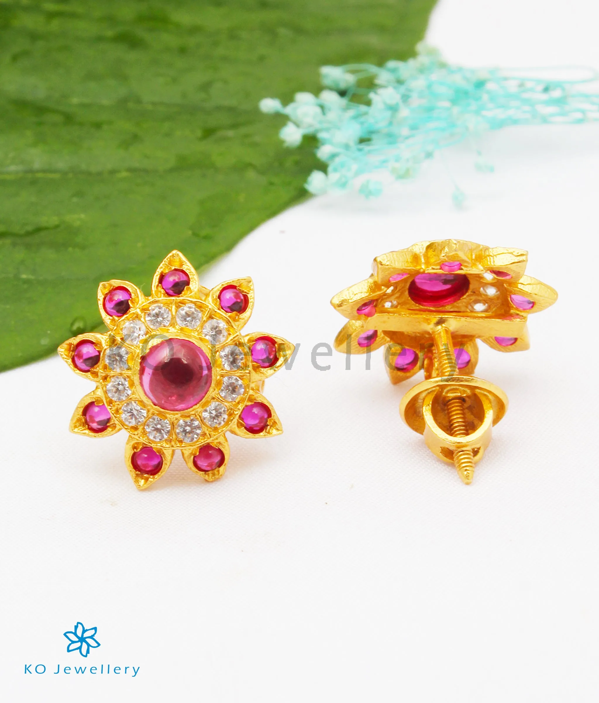 The Abhilasha Silver Ear-studs (Red)