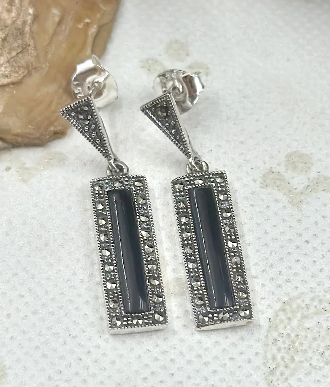 The Silver Marcasite Earrings (Black)