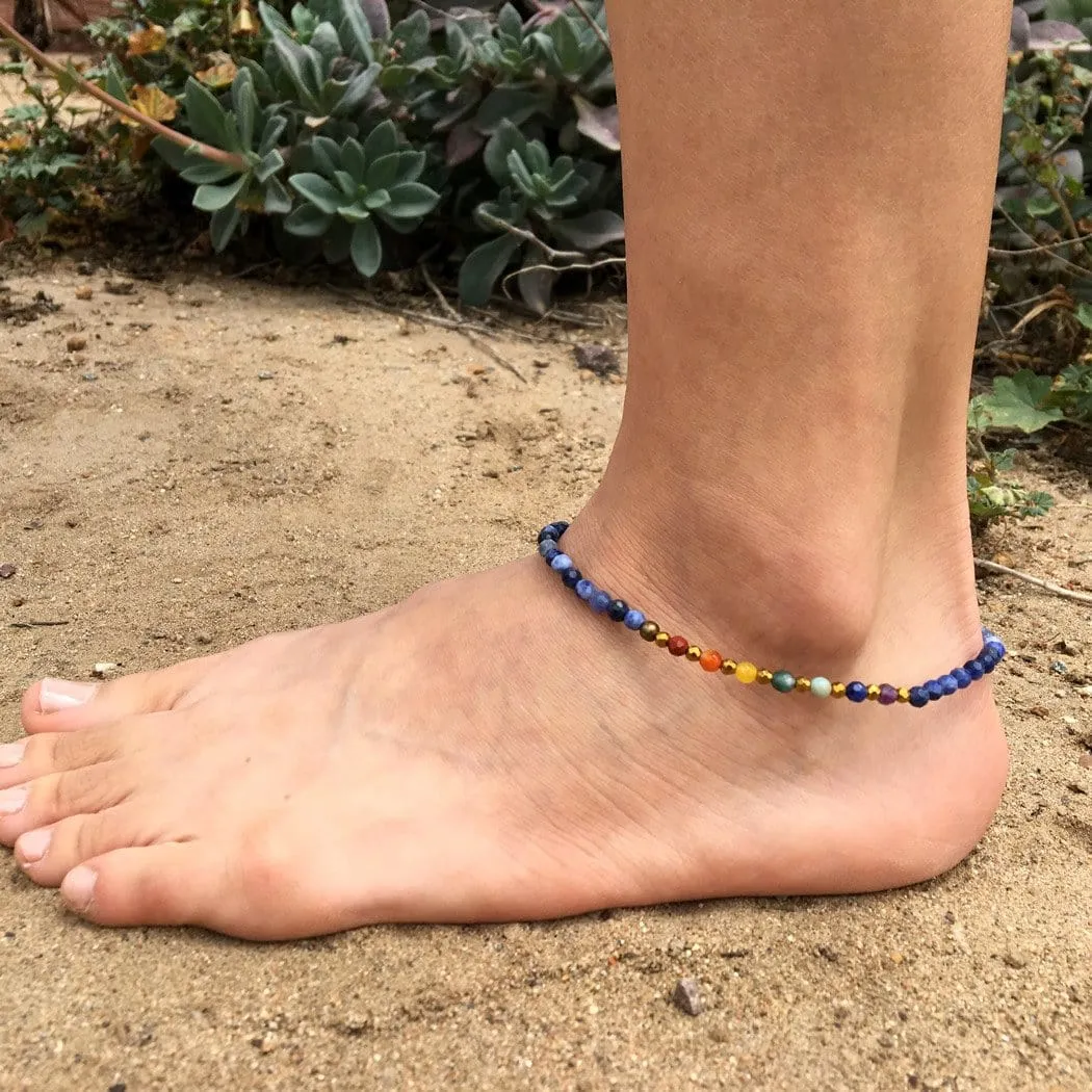 Third Eye Chakra Anklet, Chakra Gemstones and Sodalite Anklet