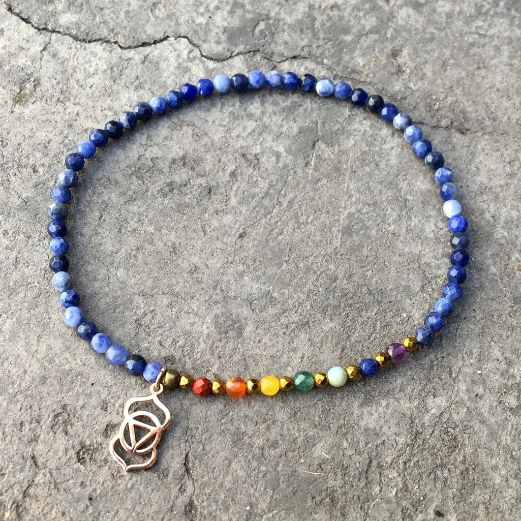 Third Eye Chakra Anklet, Chakra Gemstones and Sodalite Anklet