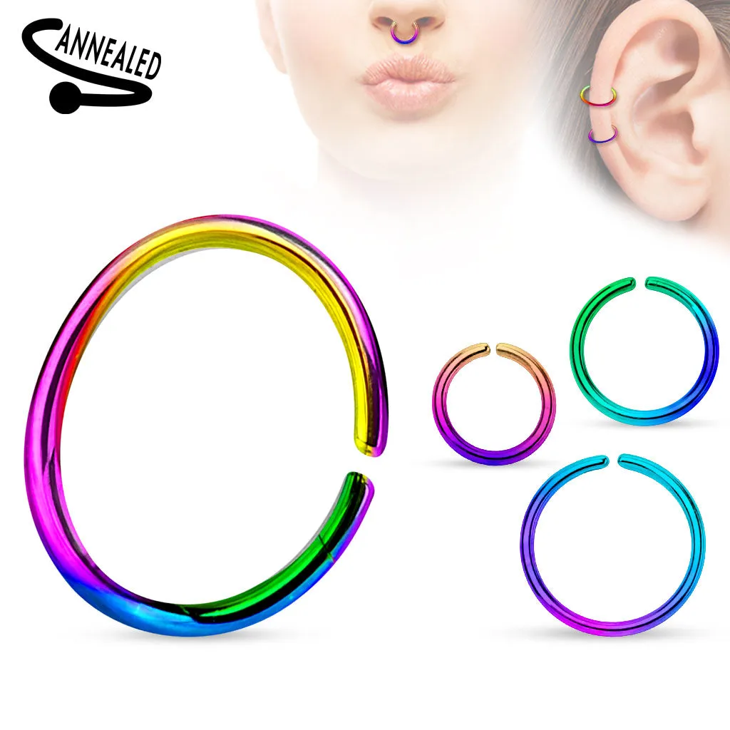 Titanium Anodized over 316L Surgical Steel Annealed and Rounded Ends Cut Rings