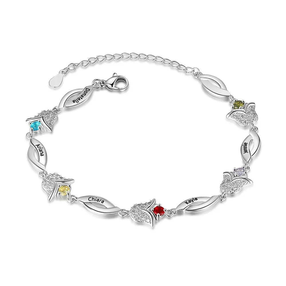 Tulip Flower Customized 5 Birthstone Bracelets