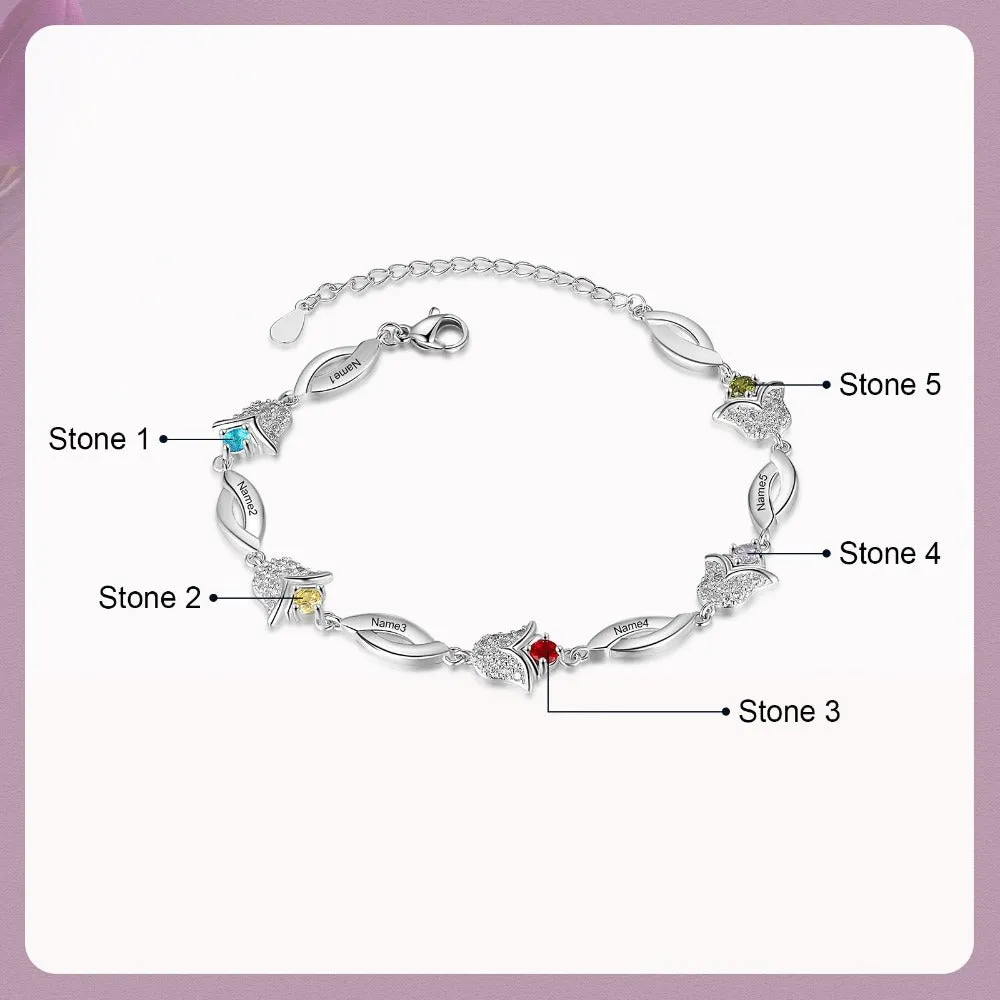 Tulip Flower Customized 5 Birthstone Bracelets