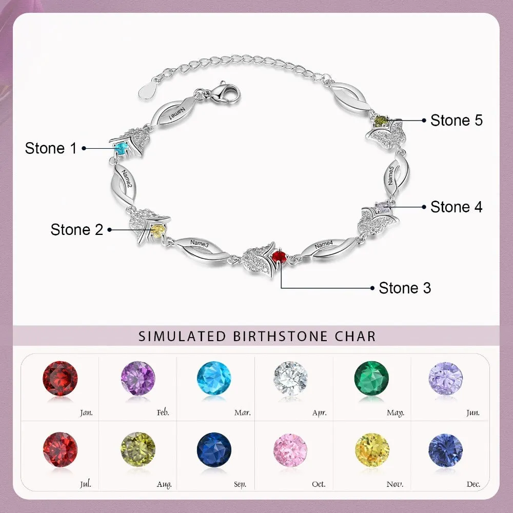 Tulip Flower Customized 5 Birthstone Bracelets