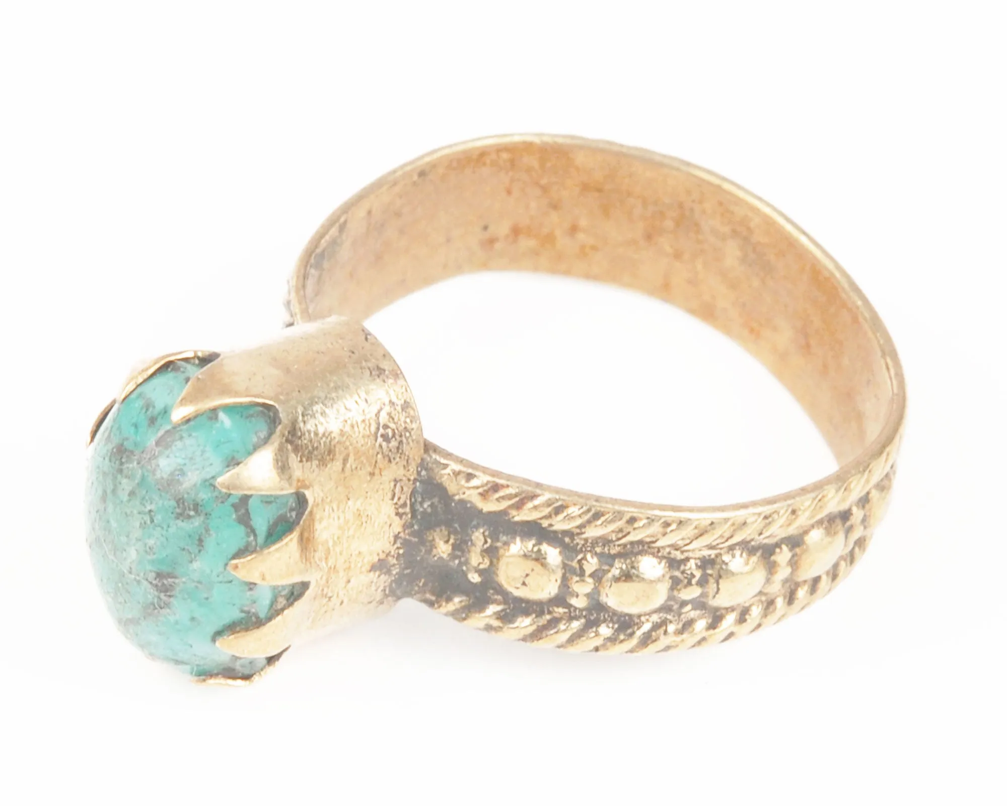 Vintage Rings-Tribal Gypsy Glass Ring-Brass-Turquoise-No. 10-Quantity 1