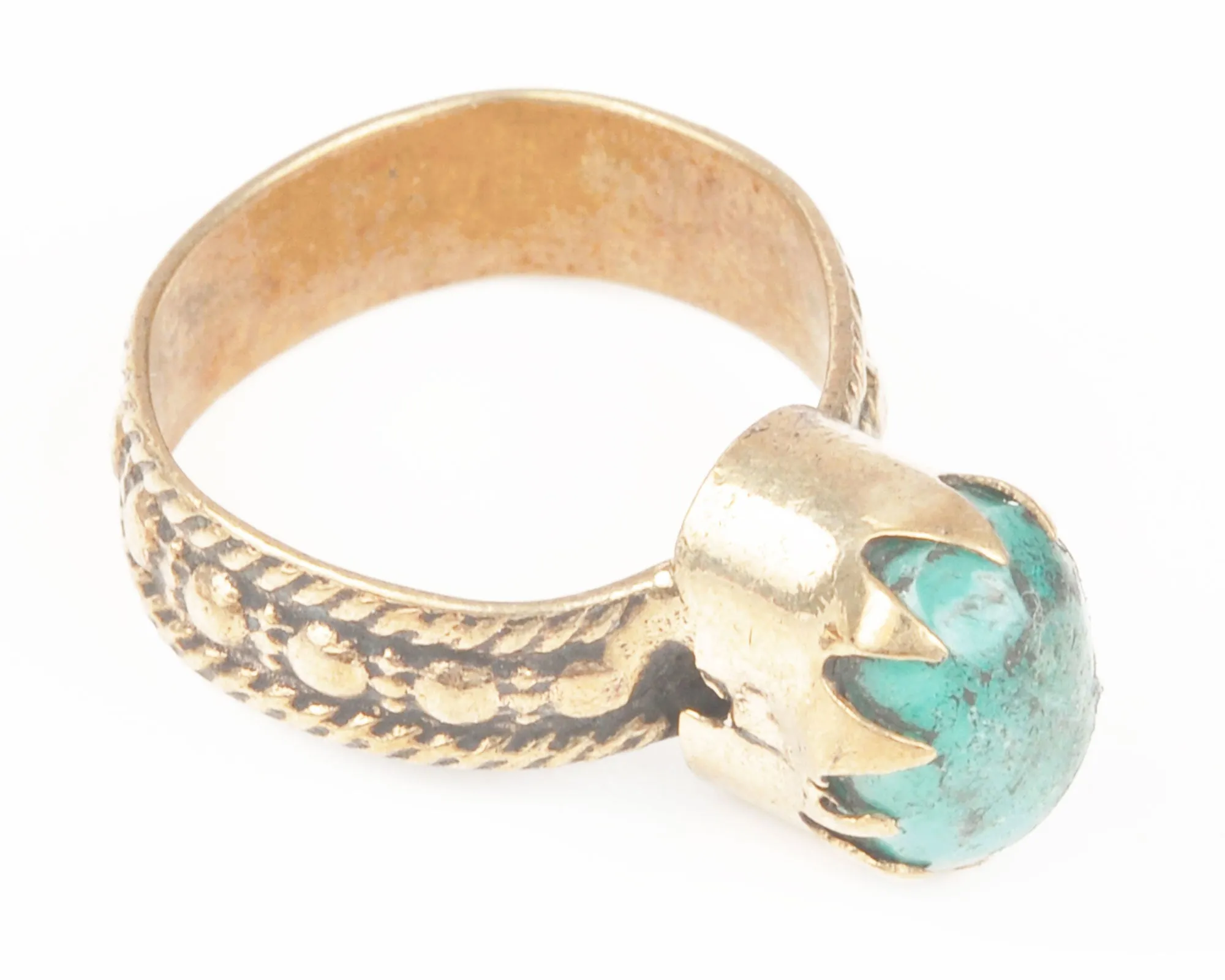 Vintage Rings-Tribal Gypsy Glass Ring-Brass-Turquoise-No. 10-Quantity 1