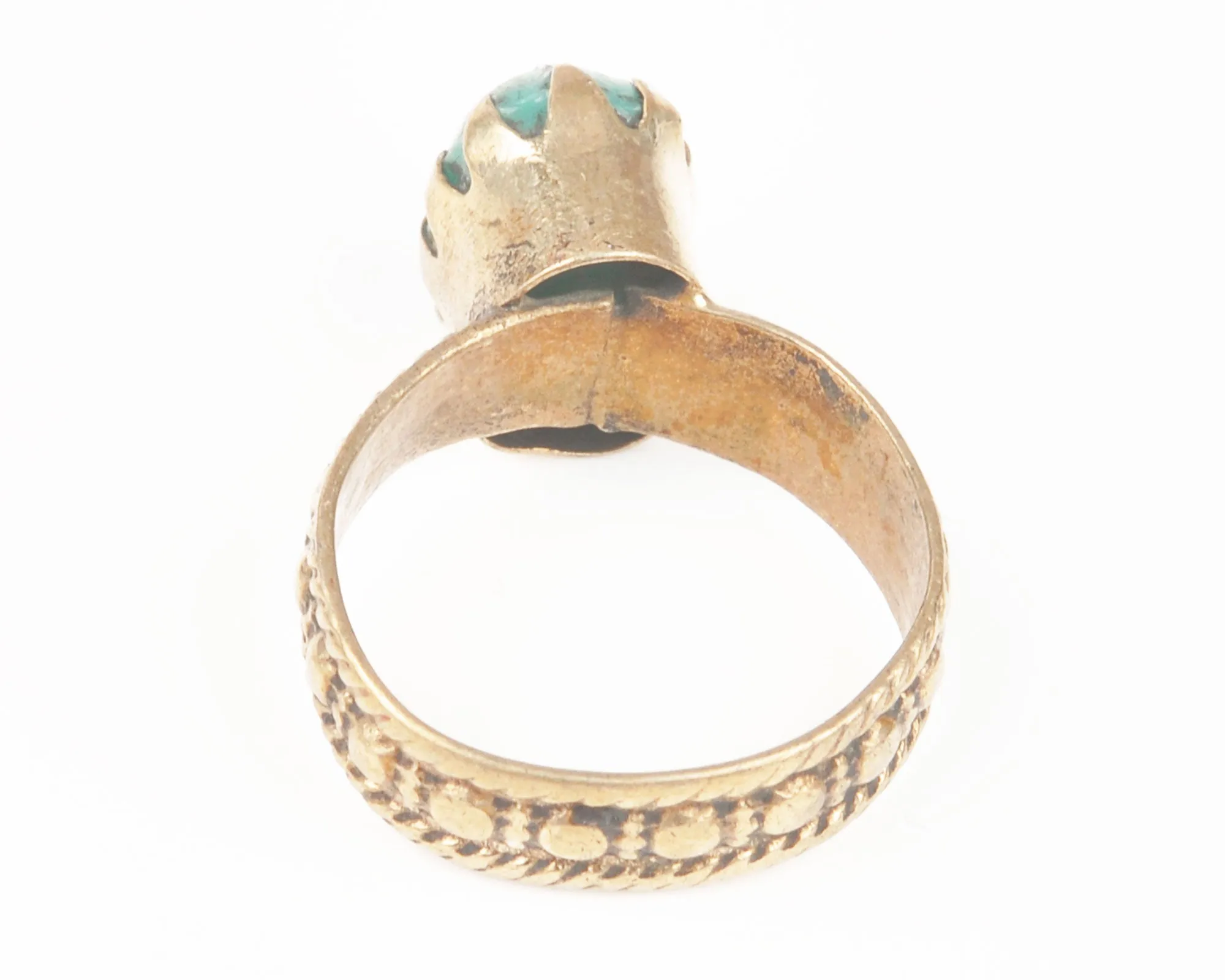 Vintage Rings-Tribal Gypsy Glass Ring-Brass-Turquoise-No. 10-Quantity 1