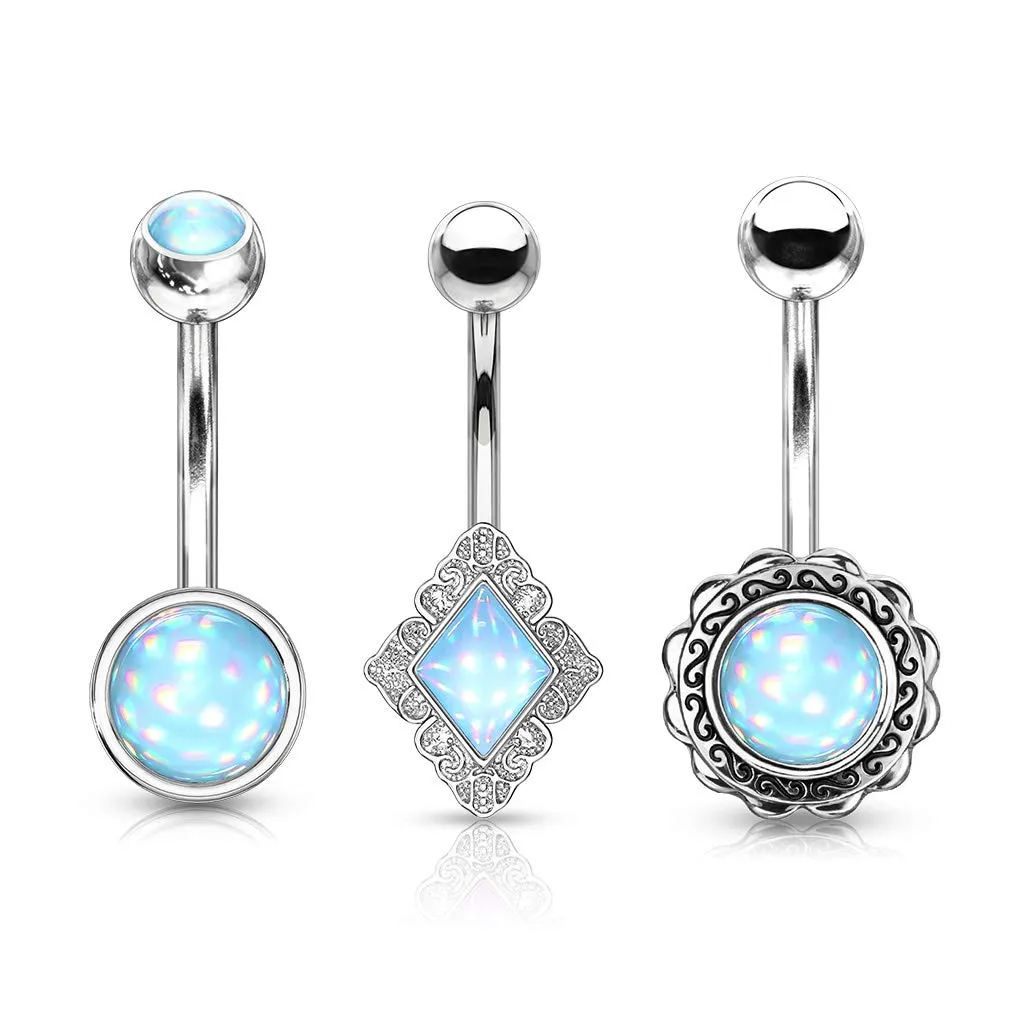 WILDKLASS 3 Pcs Value Pack Assorted Illuminating Stone Set 316L Surgical Steel Belly Button Navel Rings