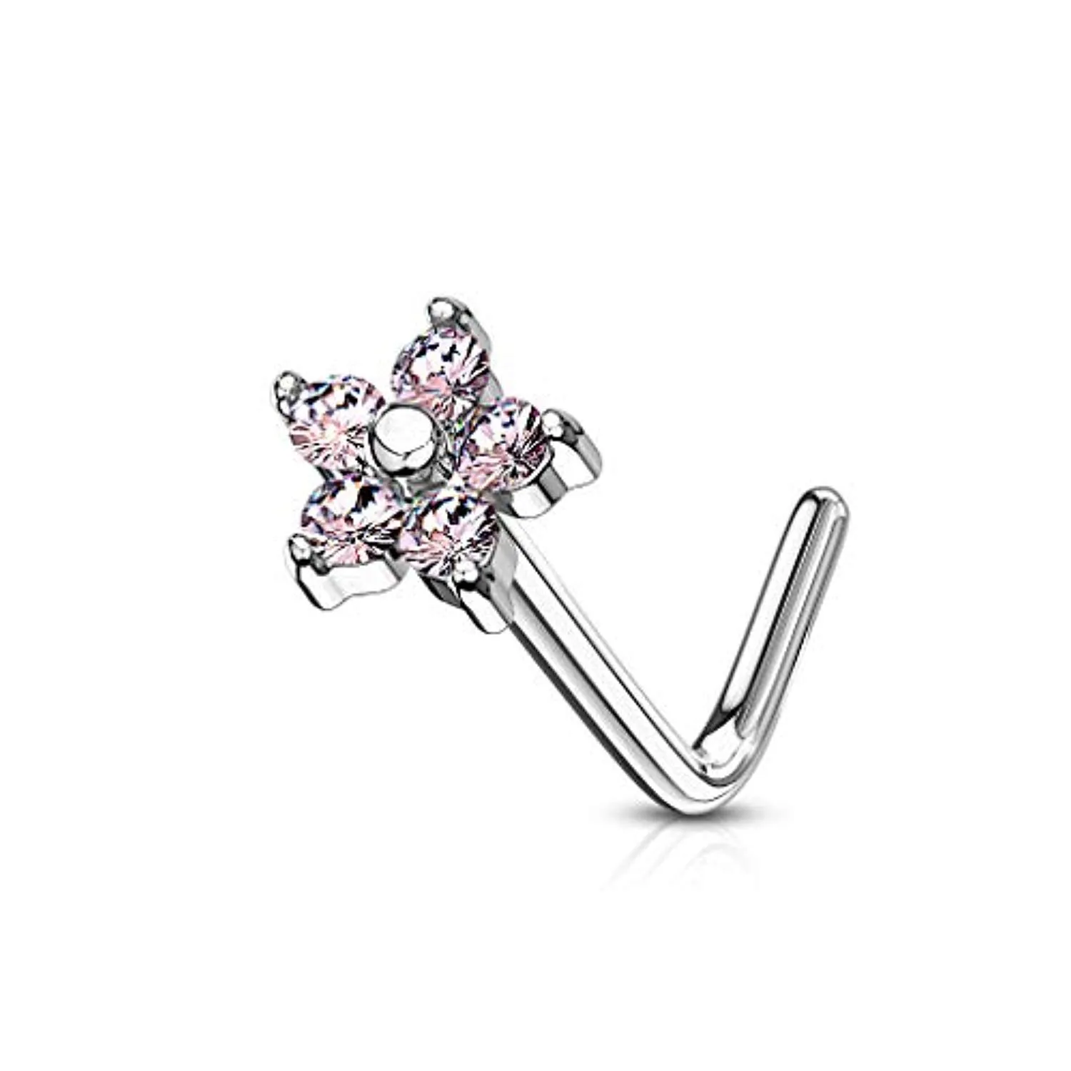 WildKlass 5 CZ Flower 316L Surgical Steel L Bend Nose Stud Rings