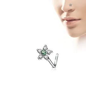 WildKlass 6 CZ Flower Top 316L Surgical Steel L Bend Nose Stud Rings