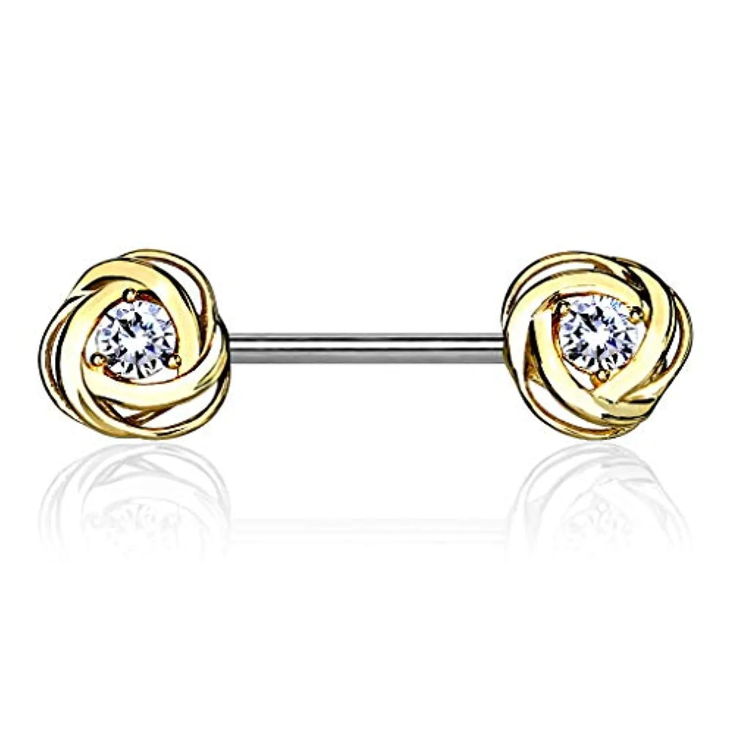 WildKlass CZ Centered Rose Blossom Ends 316L Surgical Steel Nipple Barbell Rings