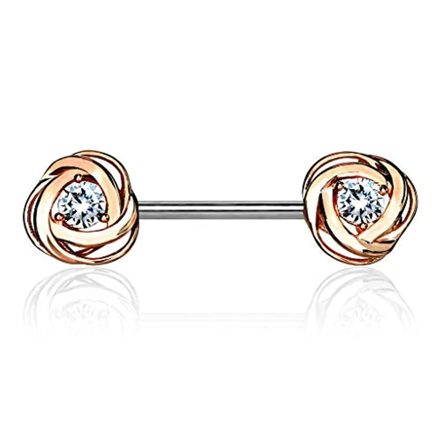 WildKlass CZ Centered Rose Blossom Ends 316L Surgical Steel Nipple Barbell Rings