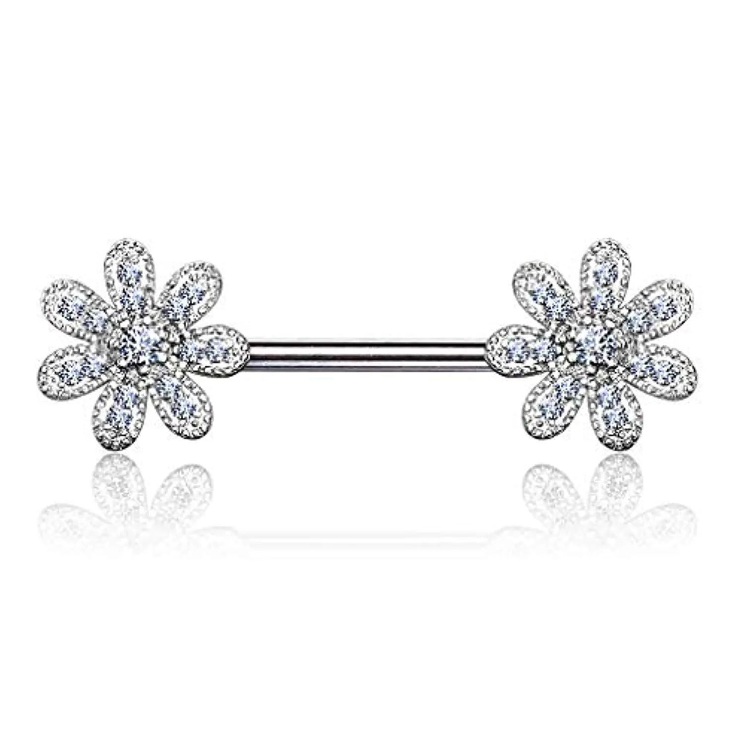 WildKlass CZ Gem Paved Flower 316L Surgical Steel Nipple Barbell Rings