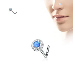 WildKlass Dome Opal Center CZ Paved Circle 316L Surgical Steel L Bend Nose Stud Rings