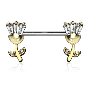 WildKlass Princess CZ Set Tulip Ends 316L Surgical Steel Nipple Barbell Rings