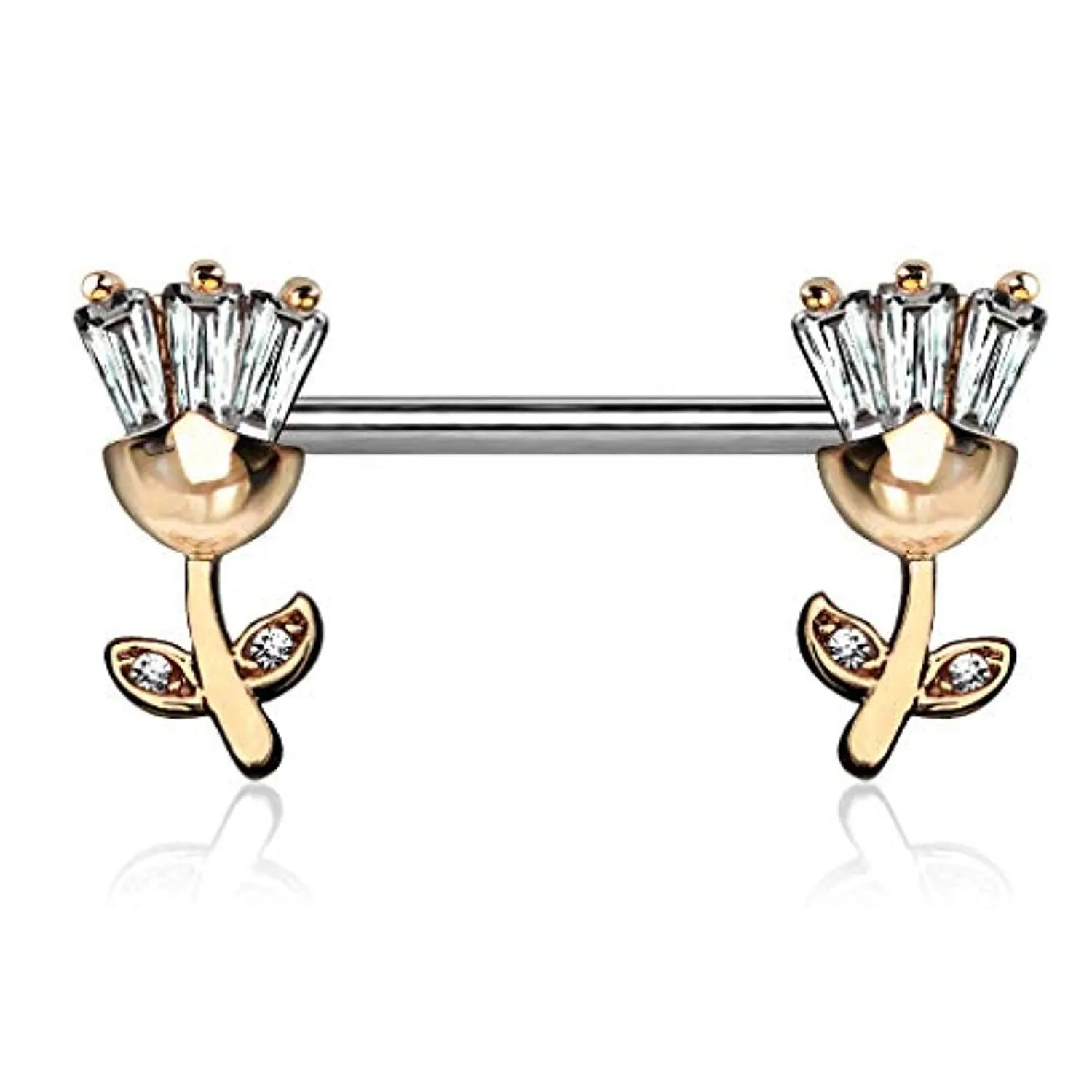 WildKlass Princess CZ Set Tulip Ends 316L Surgical Steel Nipple Barbell Rings