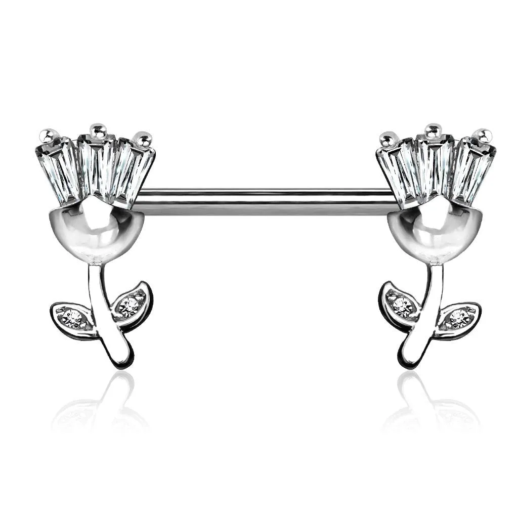 WildKlass Princess CZ Set Tulip Ends 316L Surgical Steel Nipple Barbell Rings