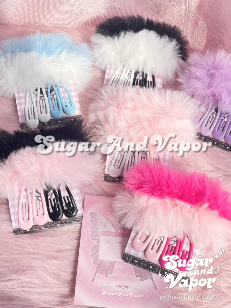 Y2K Pigtails Furry Hair Rings Snap Clips Set