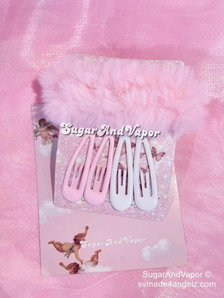 Y2K Pigtails Furry Hair Rings Snap Clips Set