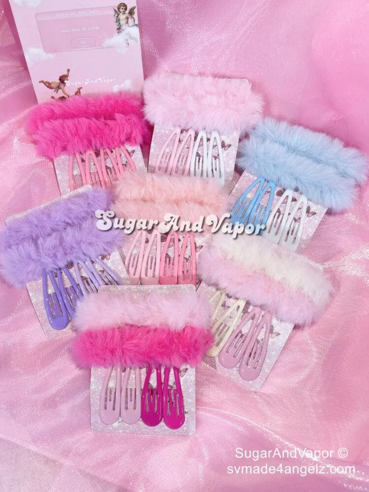 Y2K Pigtails Furry Hair Rings Snap Clips Set