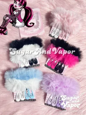 Y2K Pigtails Furry Hair Rings Snap Clips Set