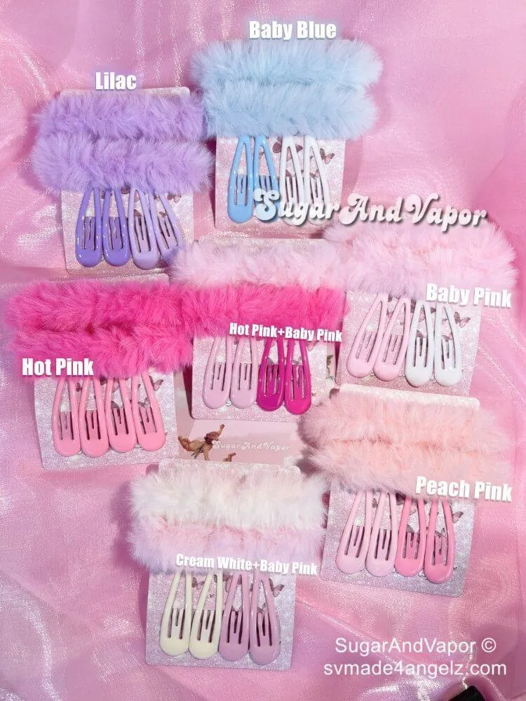 Y2K Pigtails Furry Hair Rings Snap Clips Set